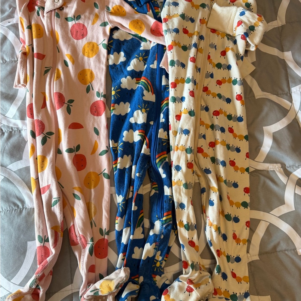 Kids One-Piece Footed Pajama - Blue Cloud & Rainbow Pattern